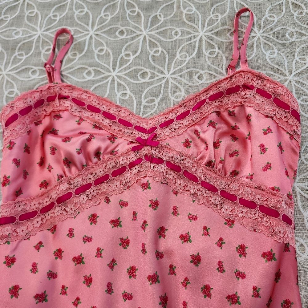 Betsey Johnson for Forever 21 Collab Pink Floral Satin Slip Dress Size M - Picture 6 of 11